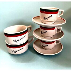 BIA Cordon Bleu 2 Cappuccino Cup 3 Espresso Cup Saucer White Red Green  Brazil